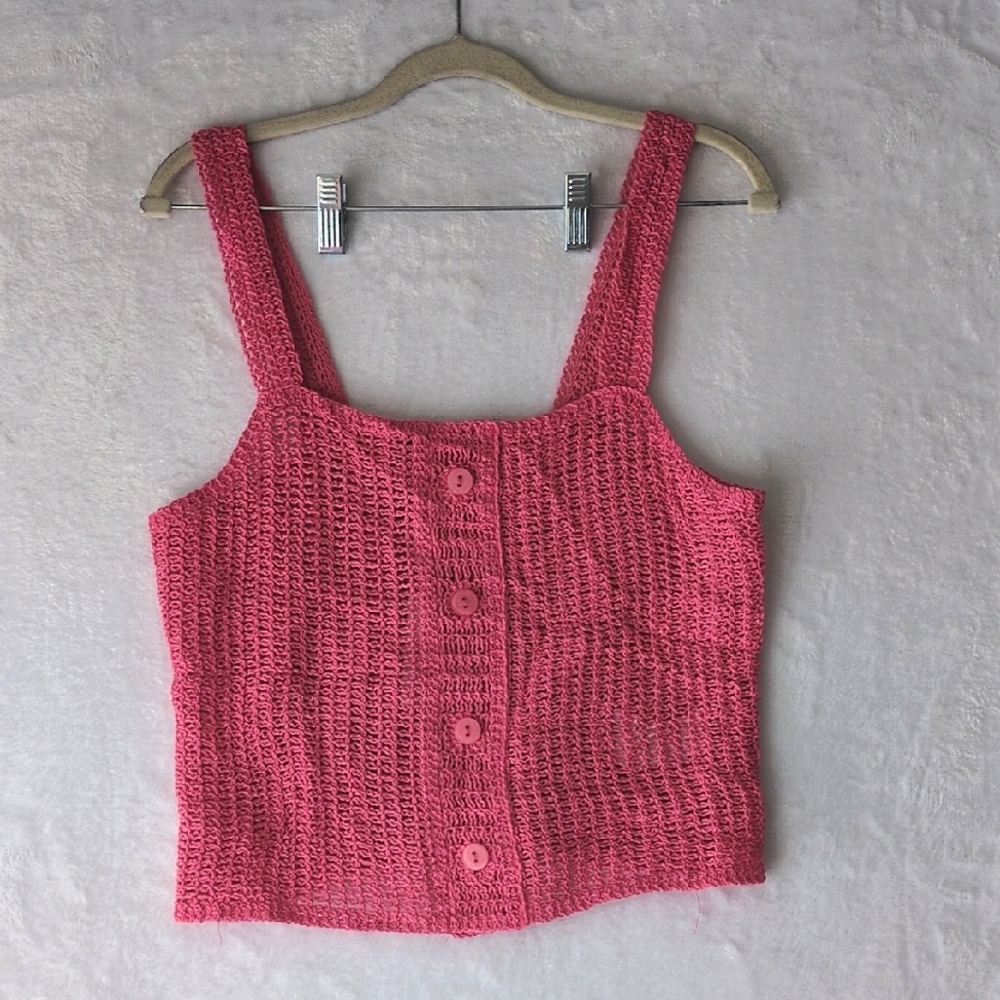 Forever 21 Hot Pink Barbiecore Knit Cropped Tank Top Size L